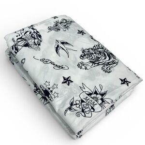 Ed Hardy Tattoo Design Microfiber Flat Sheet 80”x96” Full/Double Black White
